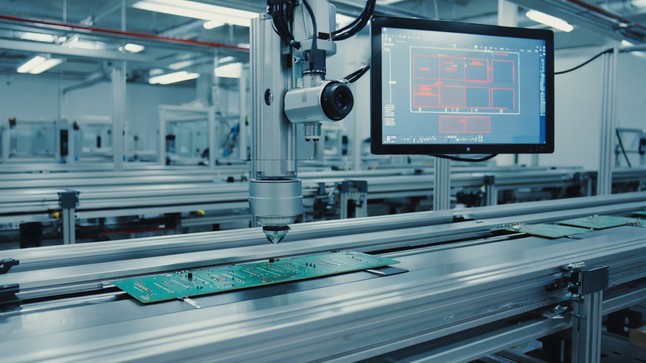 High-tech production line with vision sensors